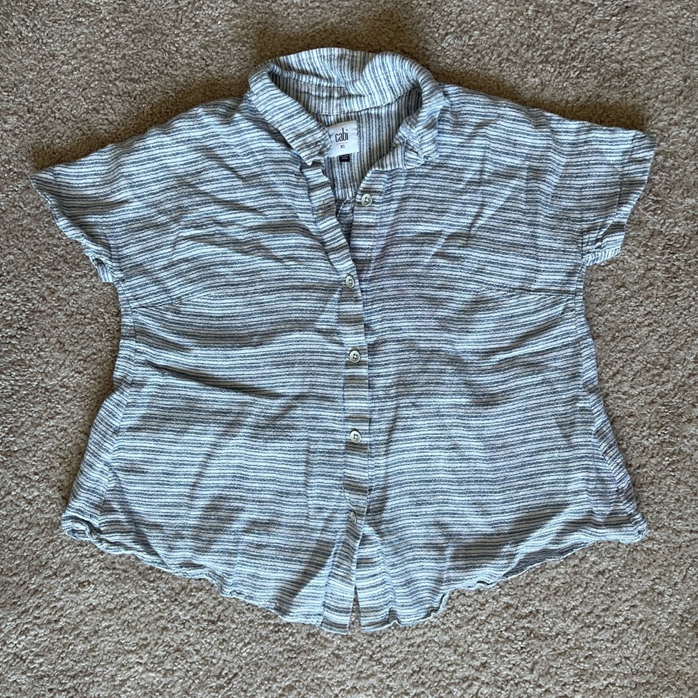 CAbi Hacienda Striped Linen Shirt XS Coastal Grandma Cottagecore Button Up 5257 - Picture 5 of 8